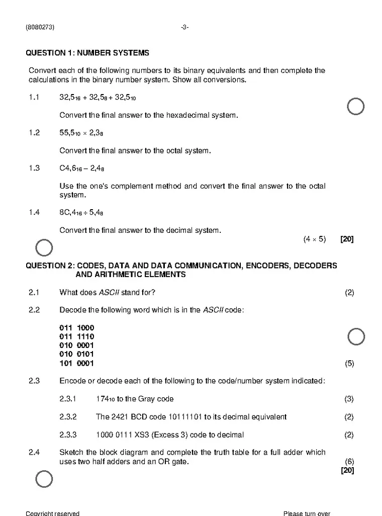 Logic Systems N3 November 2022 question paper preview