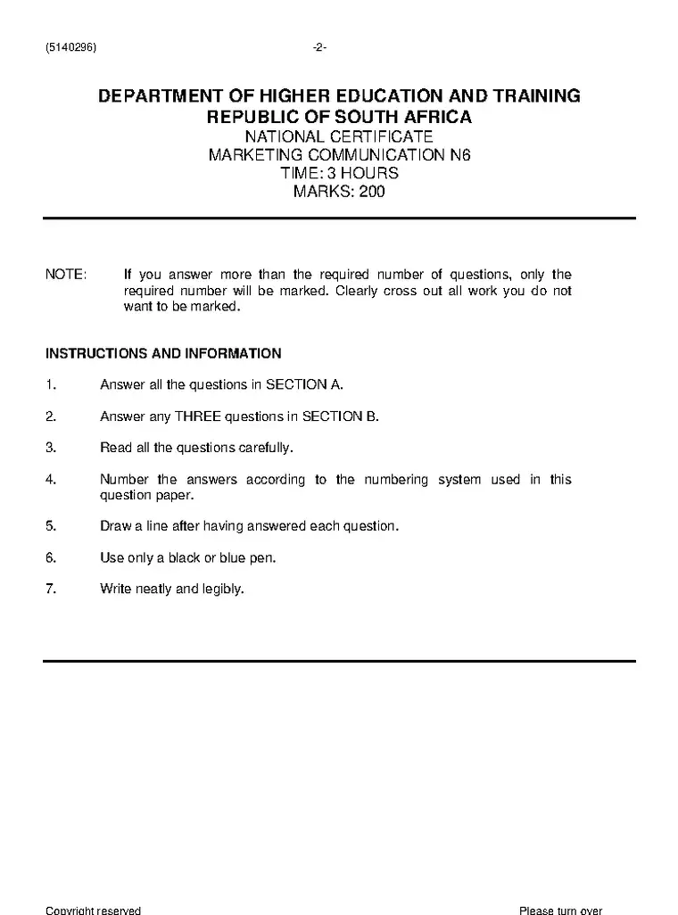 Marketing Communication N6 November 2020 question paper preview