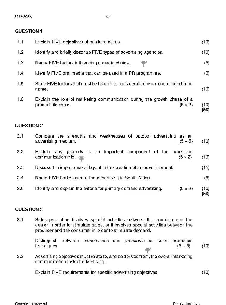 Marketing Communication N6 June 2021 question paper preview