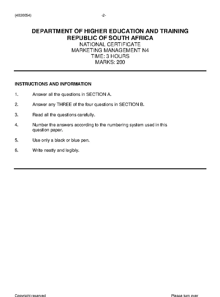 Marketing Management N4 June 2021 question paper preview