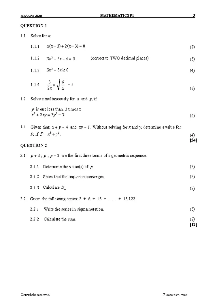 Mathematics Grade 12 Term 2 2026 question paper preview