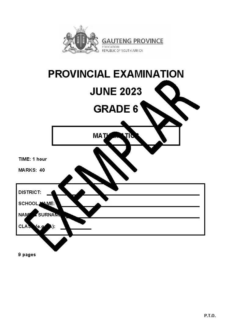 Mathematics Grade 6 Term 2 June 2023 question paper PDF, preview of the first page of questions