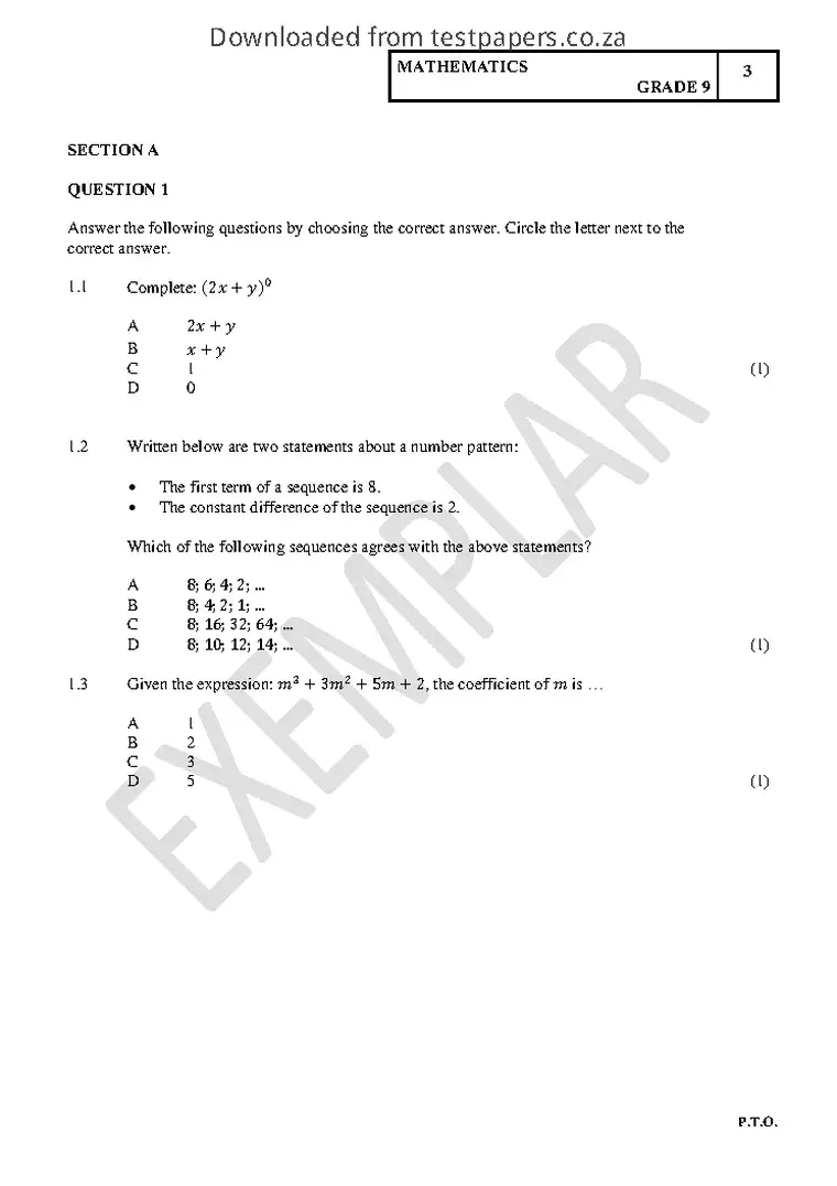 Mathematics Grade 9 Term 2 June 2022 question paper PDF, preview of the first page of questions
