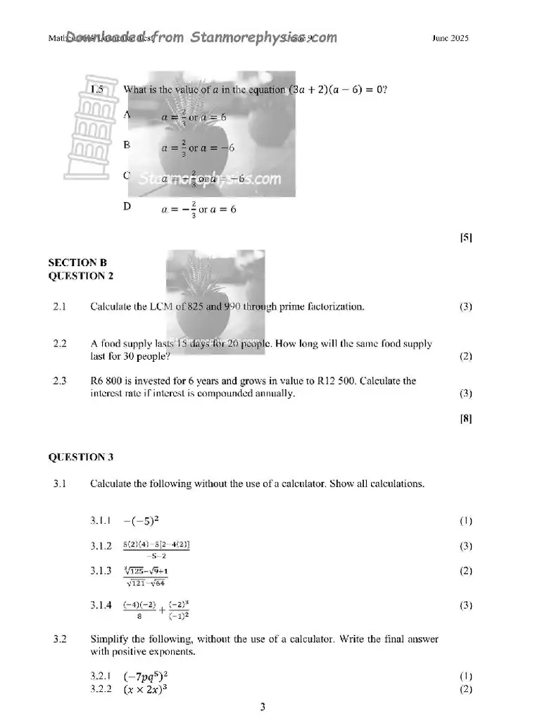 Mathematics Grade 9 Term 2 2025 question paper preview