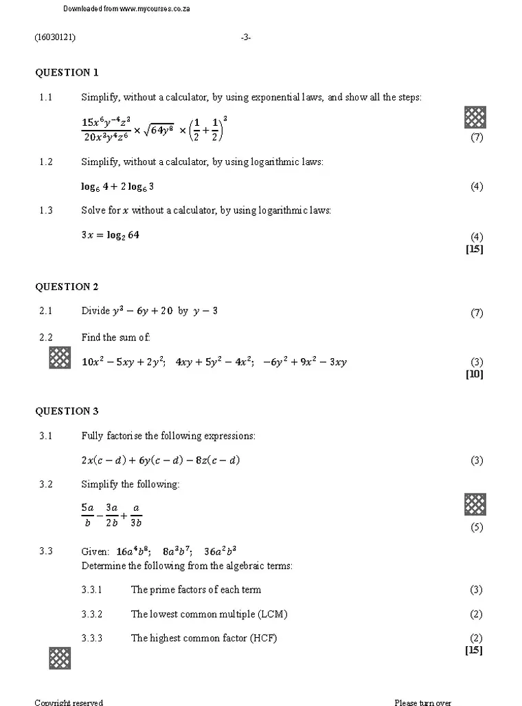 Mathematics N1 November 2023 question paper preview