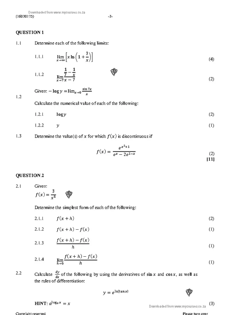 Mathematics N5 April 2021 question paper preview