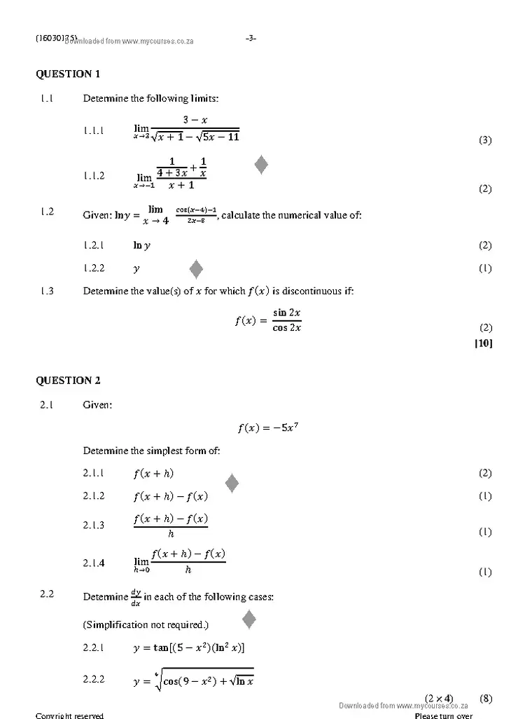 Mathematics N5 August 2021 question paper preview
