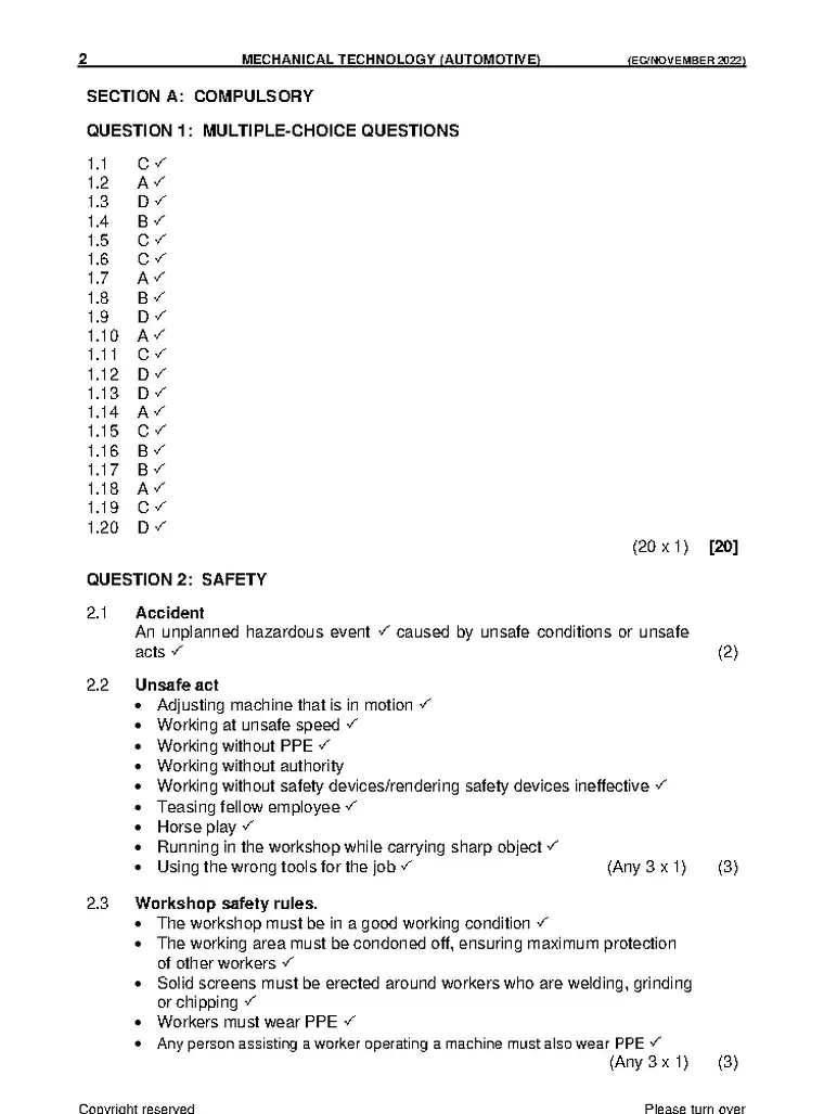 Mechanical Technology Grade 11 Term 4 2022 question paper preview