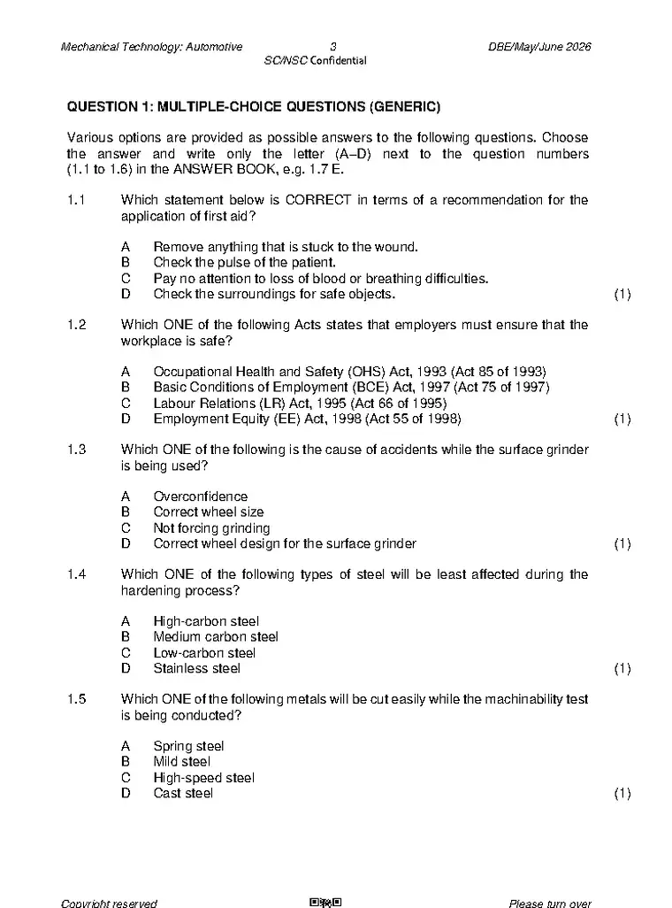Mechanical Technology Grade 12 Term 2 2026 question paper preview