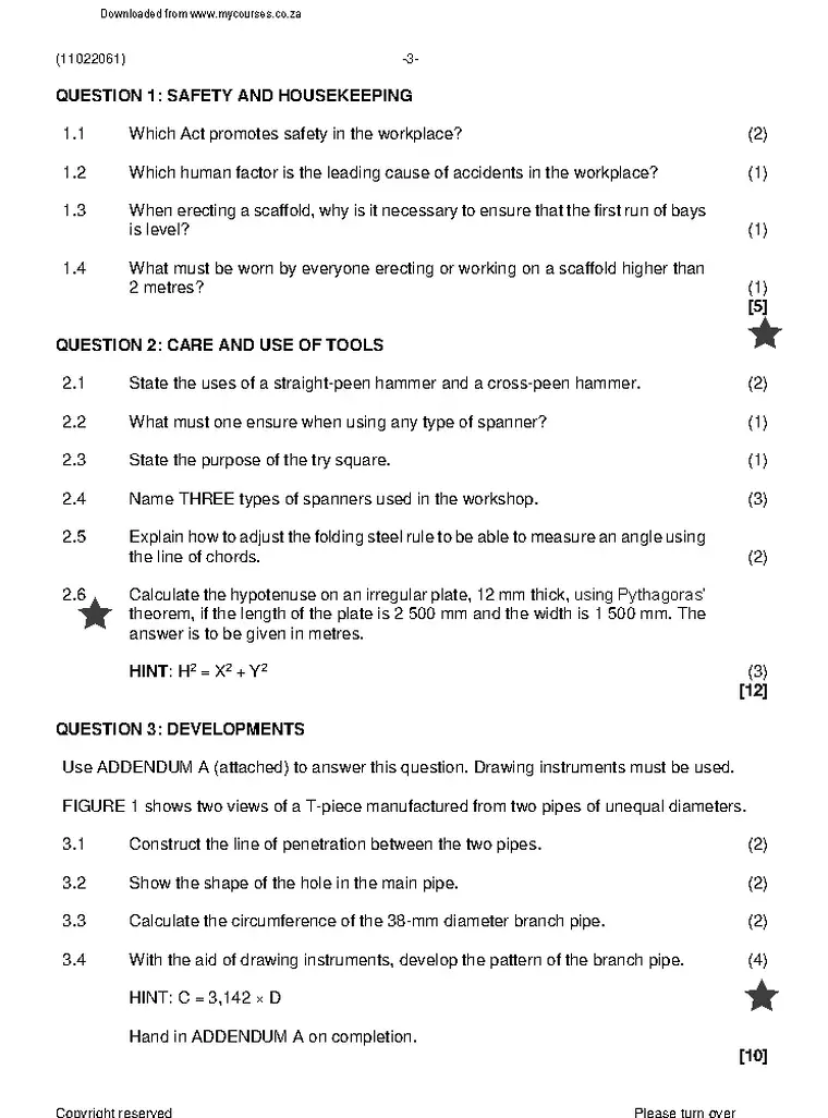 Metalworkers Theory N1 November 2023 question paper preview