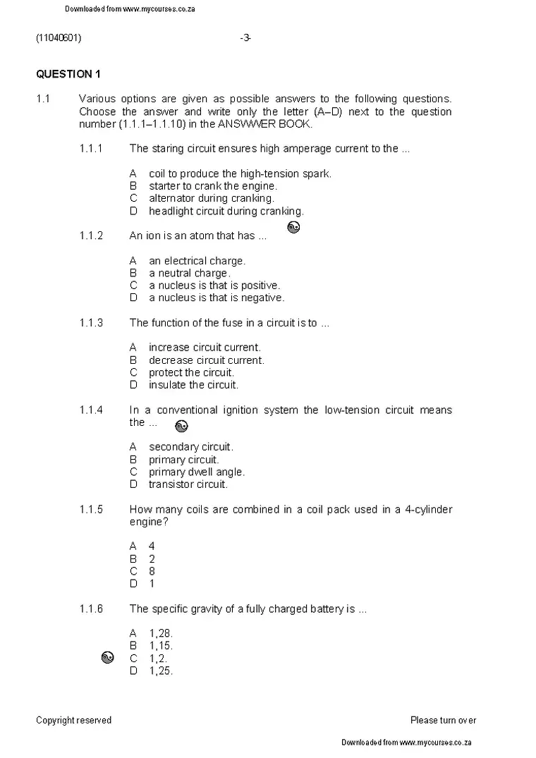 Motor Electrical Theory N1 August 2019 question paper PDF, preview of the first page of questions