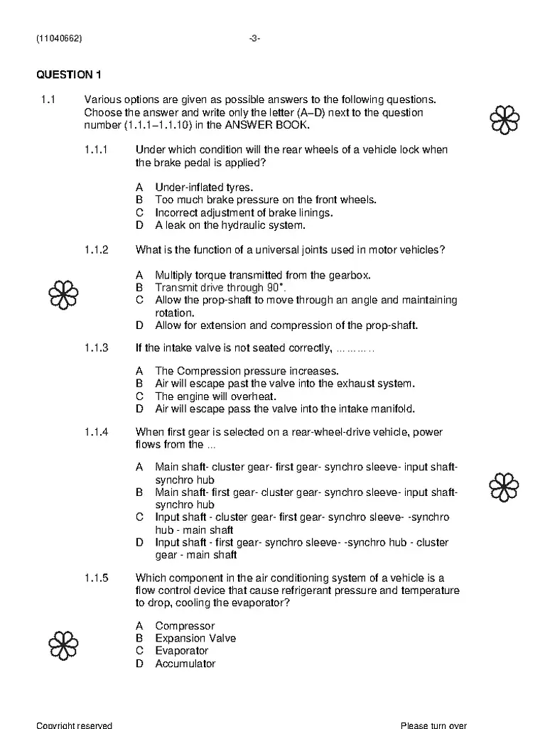 Motor Trade Theory N2 November 2022 question paper preview