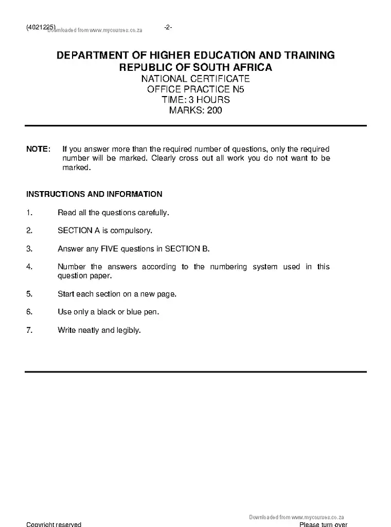 Office Practice N5 June 2021 question paper preview
