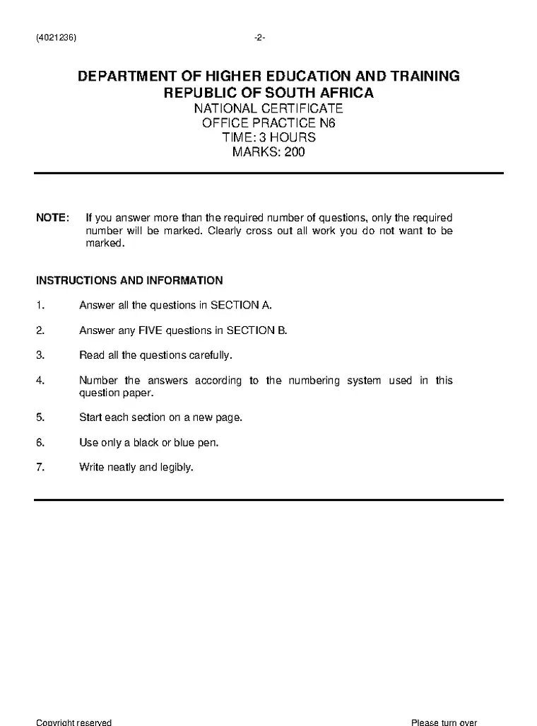 Office Practice N6 November 2020 question paper preview
