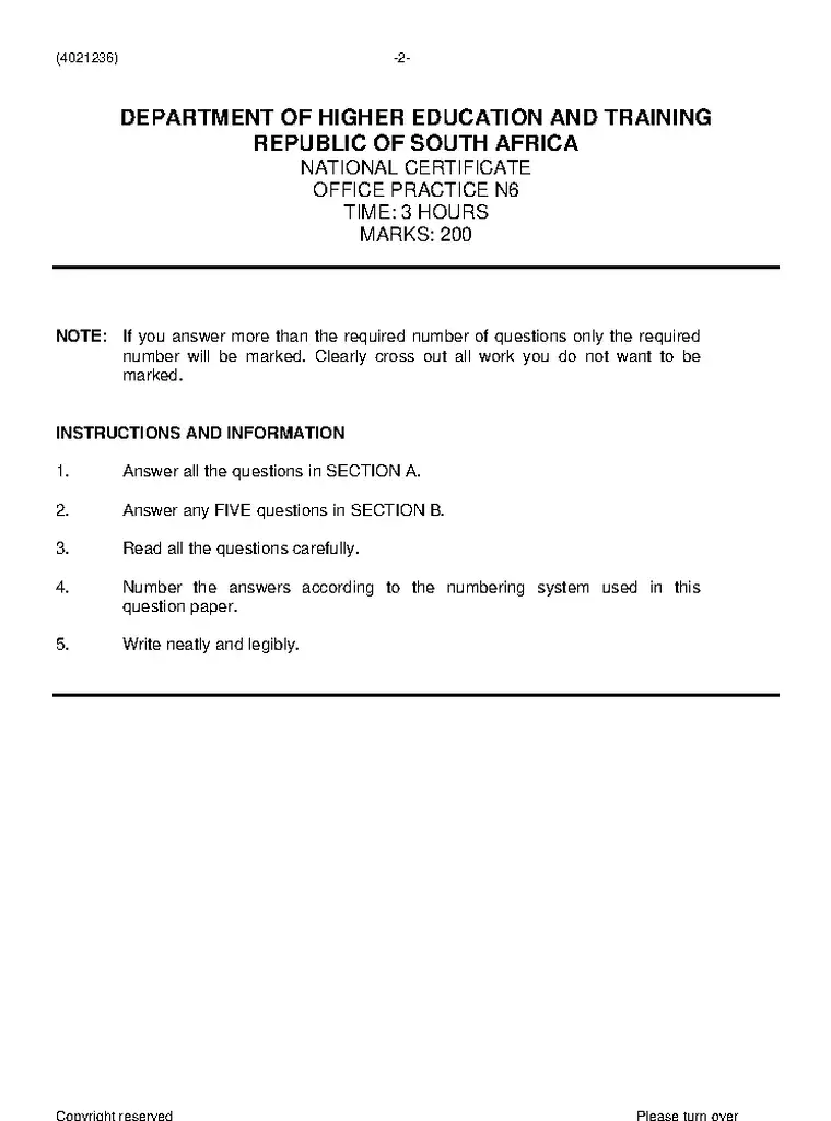 Office Practice N6 June 2021 question paper preview