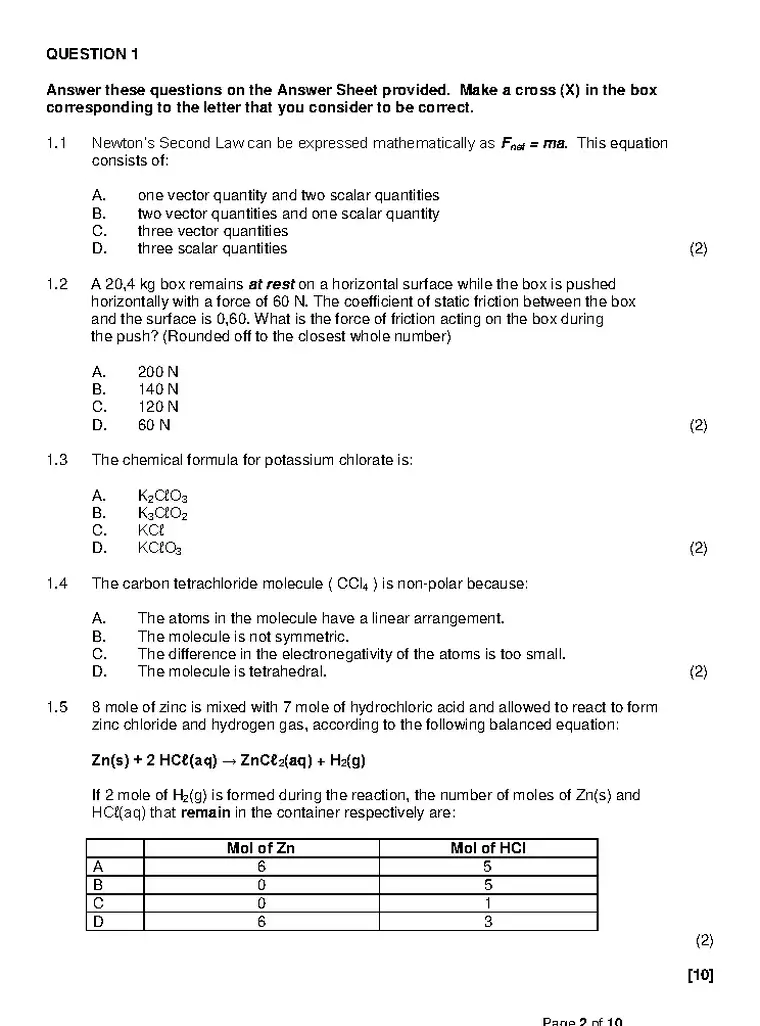 IEB Physical Science Grade 11 Term 2 2019 question paper preview