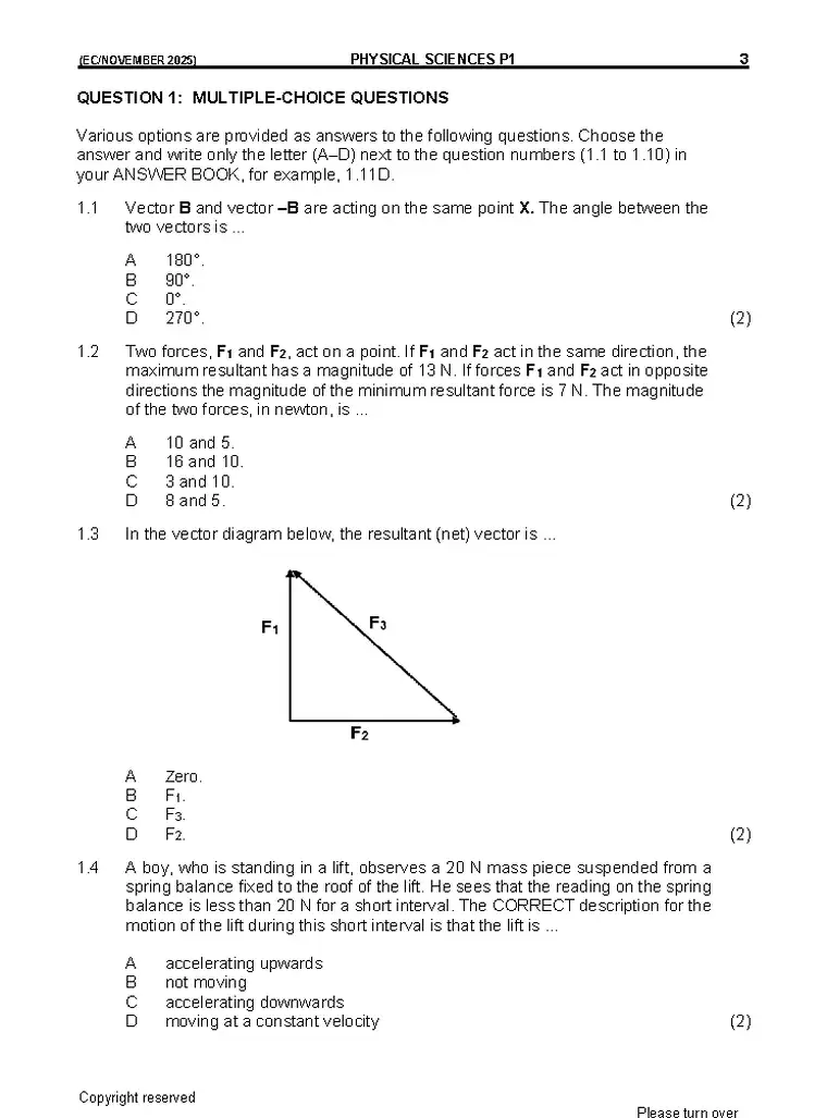Physical Science Grade 11 Term 4 2025 question paper preview