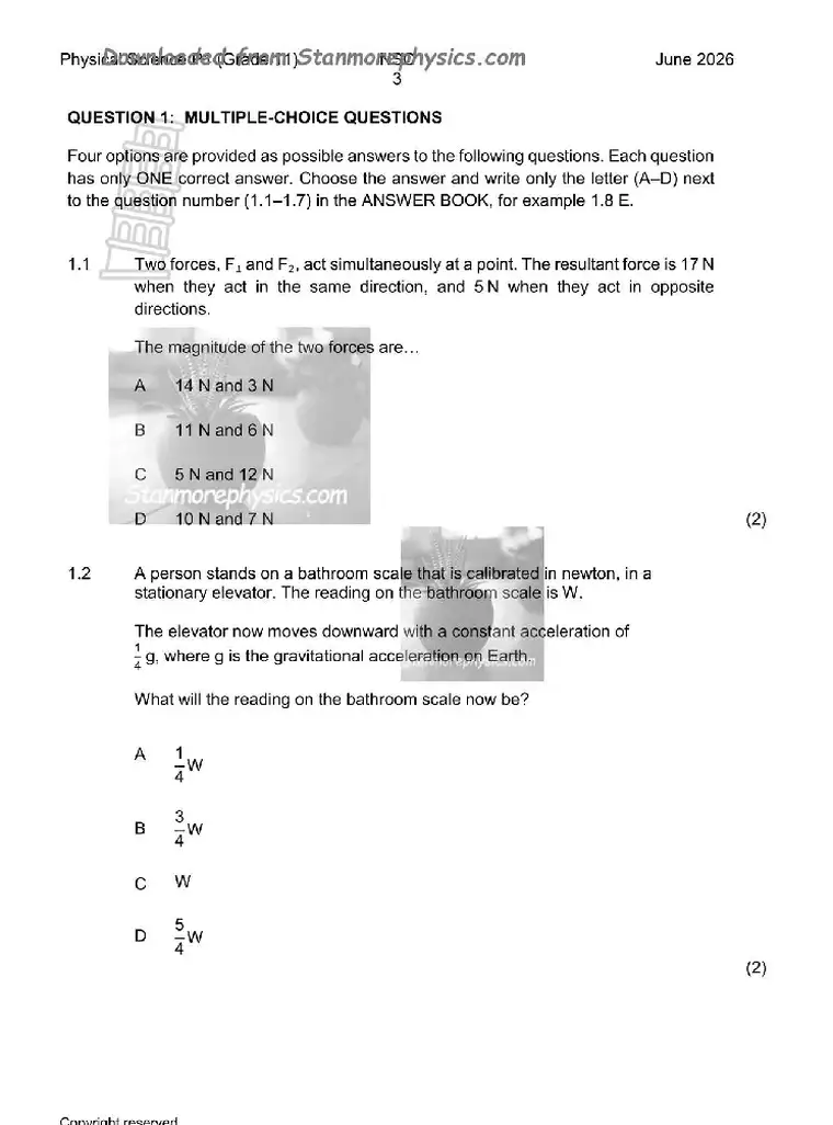 Physical Science Grade 11 Term 2 2026 question paper preview