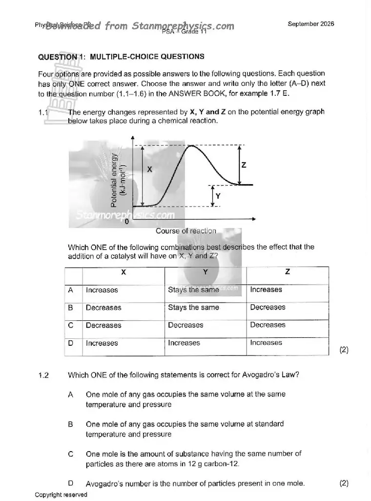 Physical Science Grade 11 Term 3 2026 question paper preview
