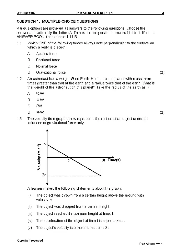 Physical Science Grade 12 Term 2 2026 question paper preview