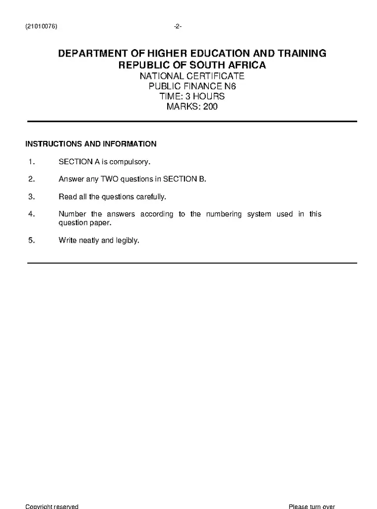 Public Finance N6 June 2021 question paper preview