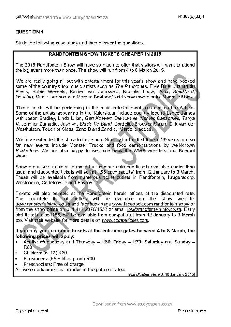 Public Relations N6 June 2016 question paper PDF, preview of the first page of questions