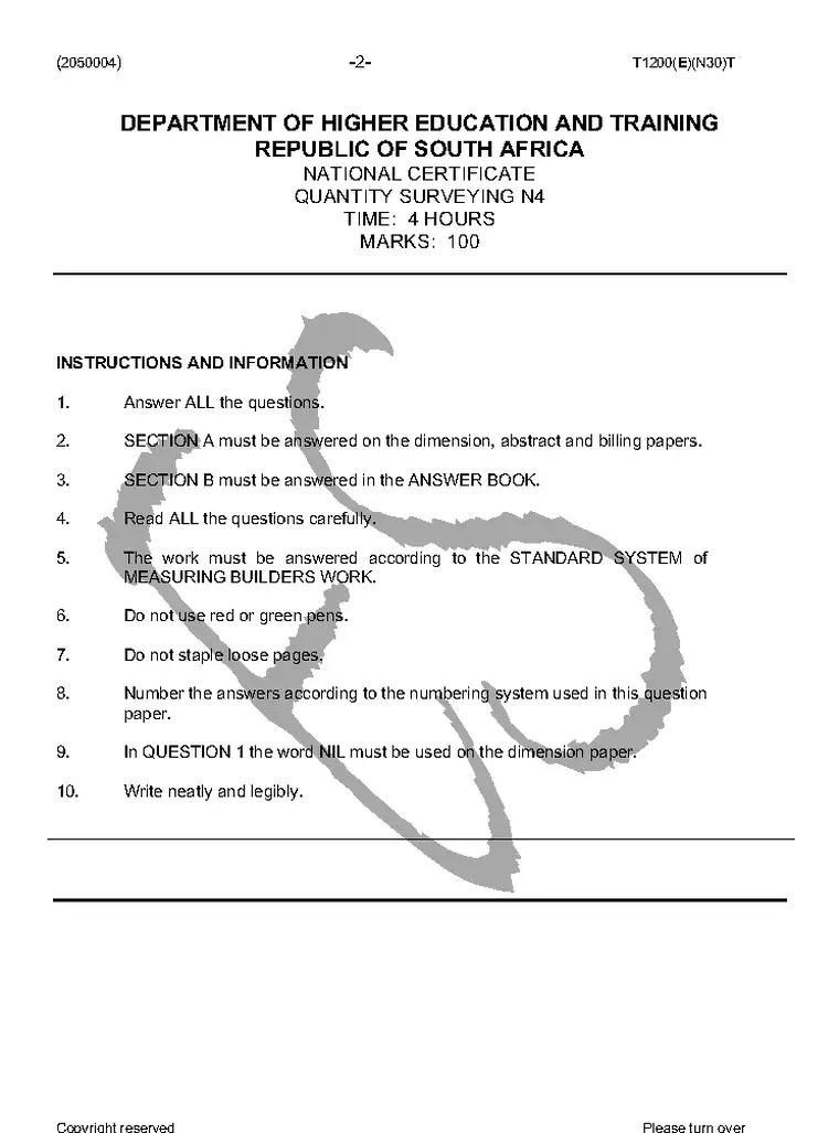 Quantity Surveying N4 November 2016 question paper preview