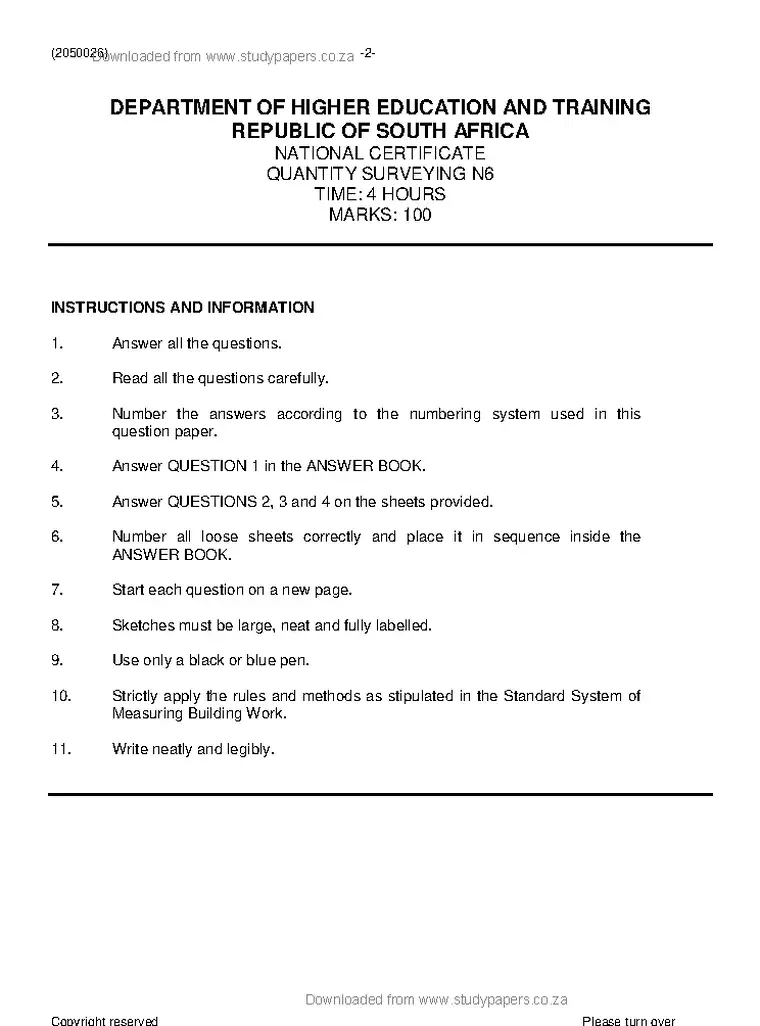 Quantity Surveying N6 April 2021 question paper preview