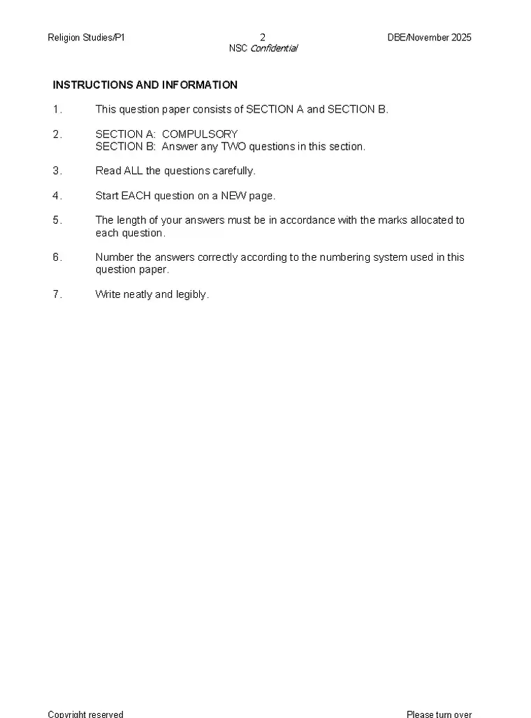 Religion Studies Grade 12 Term 4 2025 question paper preview