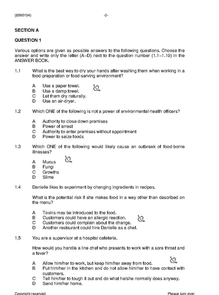 Sanitation and Housekeeping N4 November 2020 question paper preview