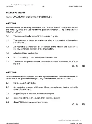 Computer Practice N5 June 2018 question paper, first page of questions