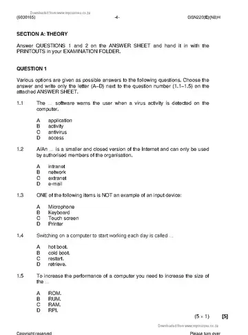 Computer Practice N5 November 2018 question paper, first page of questions