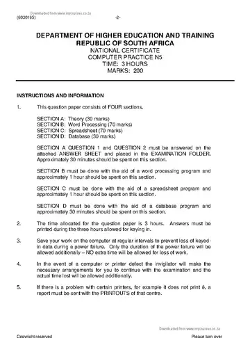 Computer Practice N5 June 2019 question paper, first page of questions