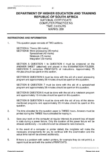 Computer Practice N5 November 2022 question paper, first page of questions