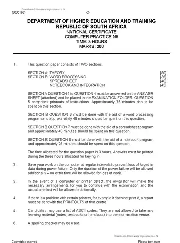 Computer Practice N5 November 2023 question paper, first page of questions