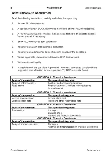 Accounting Grade 11 November 2019 Paper 1 question paper, first page of questions