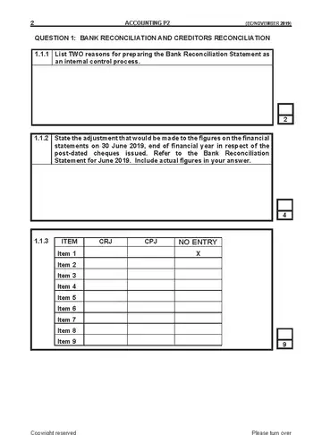Accounting Grade 11 November 2019 Paper 2 question paper, first page of questions