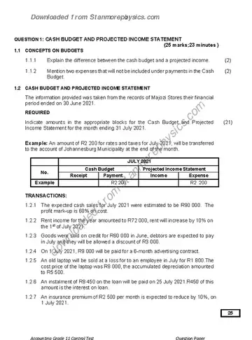 Accounting Grade 11 September 2021 (Gauteng) question paper, first page of questions