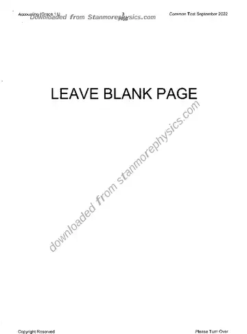 Accounting Grade 11 September 2022 question paper, first page of questions