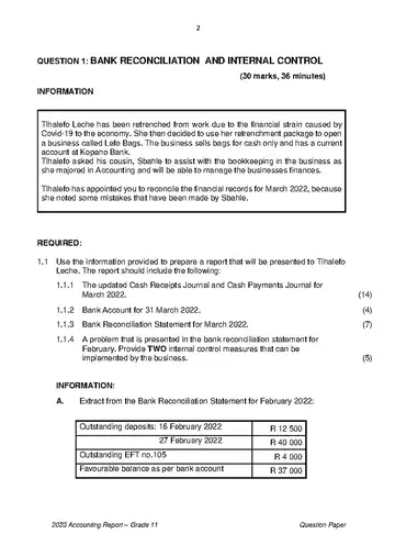Accounting Grade 11 September Trial 2023 question paper, first page of questions