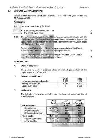 Accounting Grade 11  2024 (Free State) question paper, first page of questions