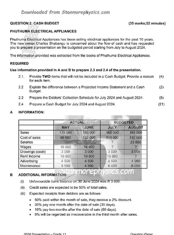 Accounting Grade 11  2024 (Gauteng) question paper, first page of questions
