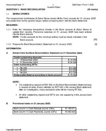 Accounting Grade 11 November 2025 question paper, first page of questions