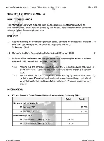 Accounting Grade 11 March Test 2026 (KwaZulu-Natal) question paper, first page of questions