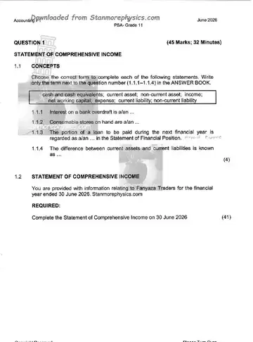 Accounting Grade 11 June 2026 Paper 1 (KwaZulu-Natal) question paper, first page of questions