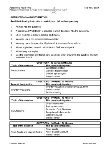Accounting Grade 12 June 2020 Paper 2 question paper, first page of questions