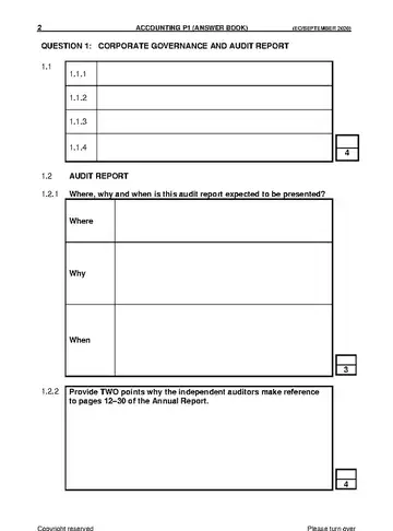 Accounting Grade 12 September Trial 2020 Paper 1 question paper, first page of questions
