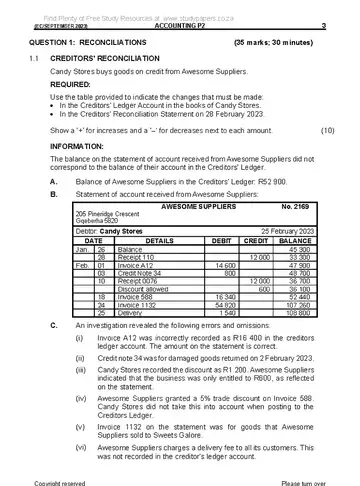 Accounting Grade 12 September Trial 2023 Paper 2 question paper, first page of questions