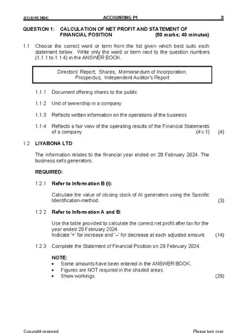 Accounting Grade 12 June 2024 Paper 1 question paper, first page of questions