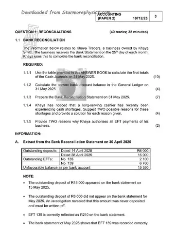 Accounting Grade 12 September Trial 2025 Paper 2 (Gauteng) question paper, first page of questions